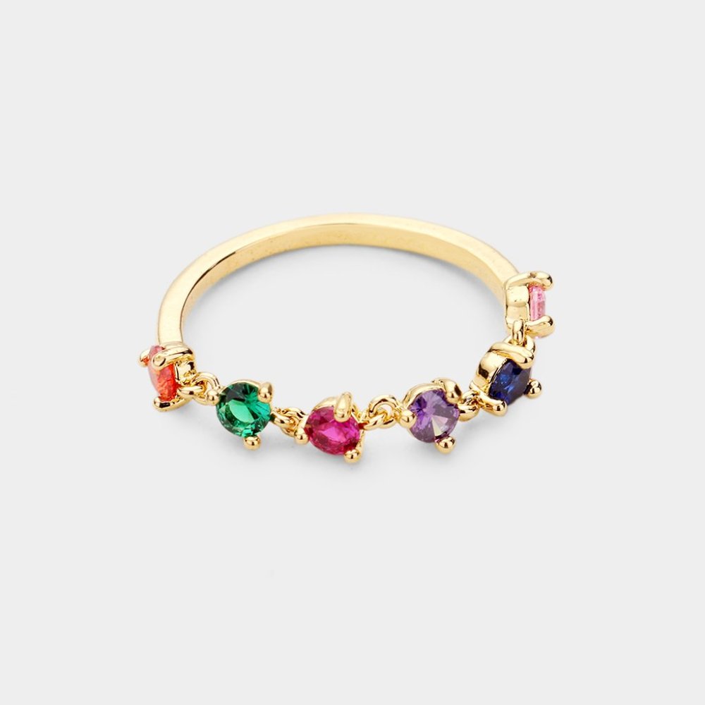 14K Gold Dipped CZ Chain Ring Size 7